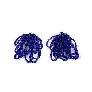 VINTAGE Royal Blue Cluster Seed Bead Loop Earrings